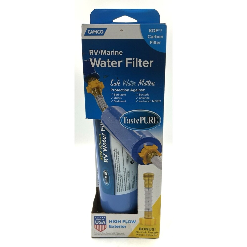 Camco 40043 TastePURE Inline Water Filter RV Marine KDF Carbon Hose Protector